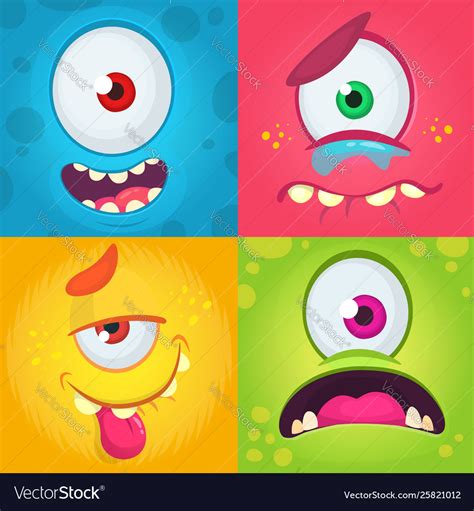 Cartoon Monster Faces Set Royalty Free Vector Image