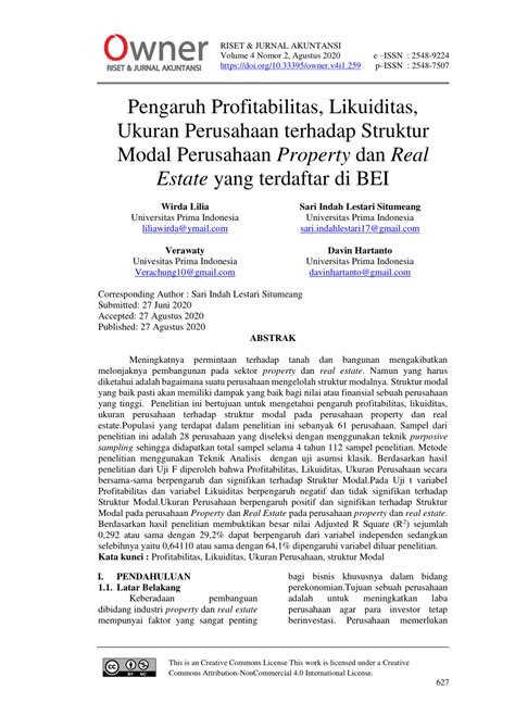 Pdf Pengaruh Profitabilitas Likuiditas Ukuran Perusahaan Terhadap