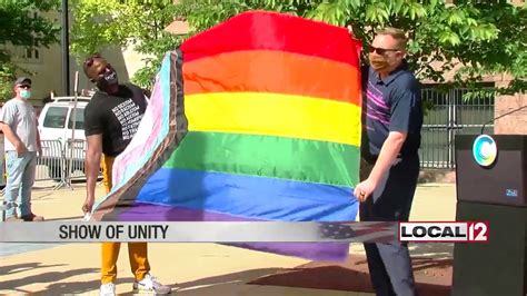 flag raised for lgbt pride month at cincinnati city hall youtube