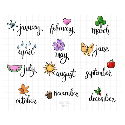 Month Names And Calendar Icons Digital Planner Stickers Etsy