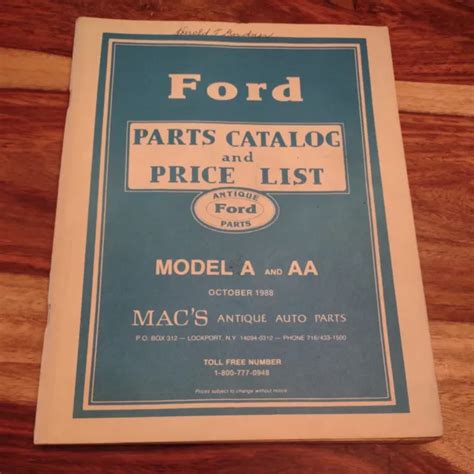 Ford Parts Catalog And Price List Antique Model A Aa Oct