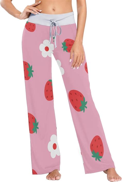 Susiyo Pink Strawberry Fruit Flower Women Pajama Lounge Pants Comfy