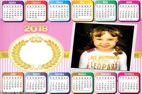 Calendário 2018 Realeza Para Meninas Rosa Colagem De Foto