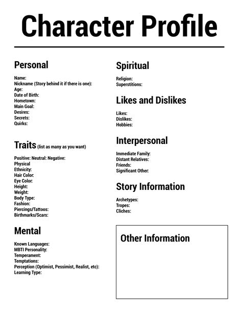 Character Profile Template For Writing Web A Character Profile Template