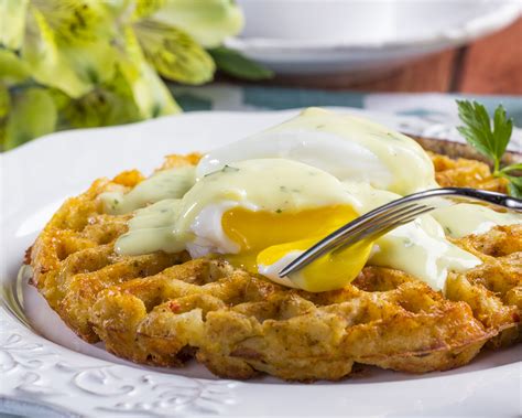 Peeled russet potatoes, a yellow onion, butter, an egg and a spoonful of flour. Mother's Day Hash Brown Waffle Supreme - Easy Home Meals