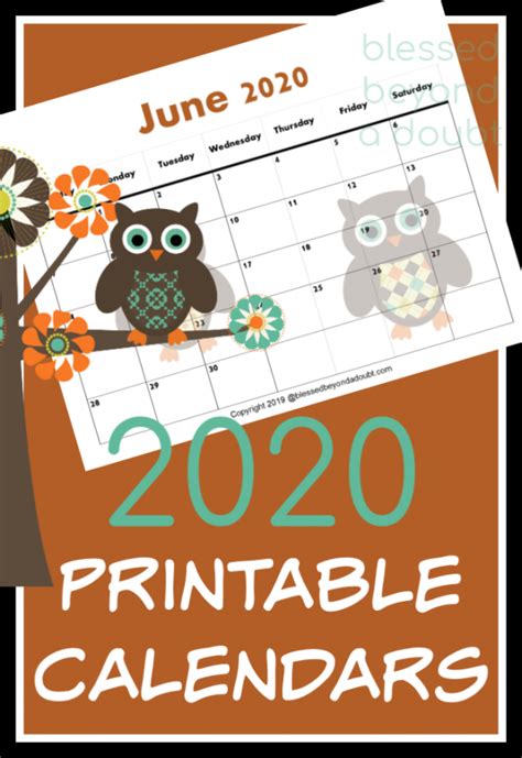 Free 2022 Monthly Printable Calendars Owl Themed Blessed Beyond A Doubt