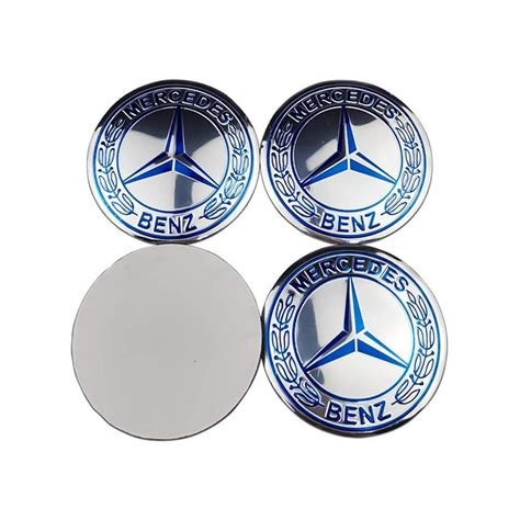 4pcs 565mm Mercedes Benz Caps Hub Metal Sticky Silver Logo Blue Wheel