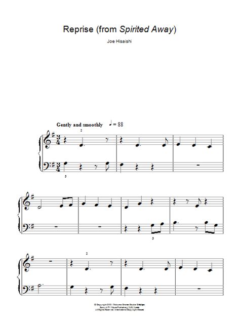 Reprise From Spirited Away Sheet Music Joe Hisaishi Easy Piano