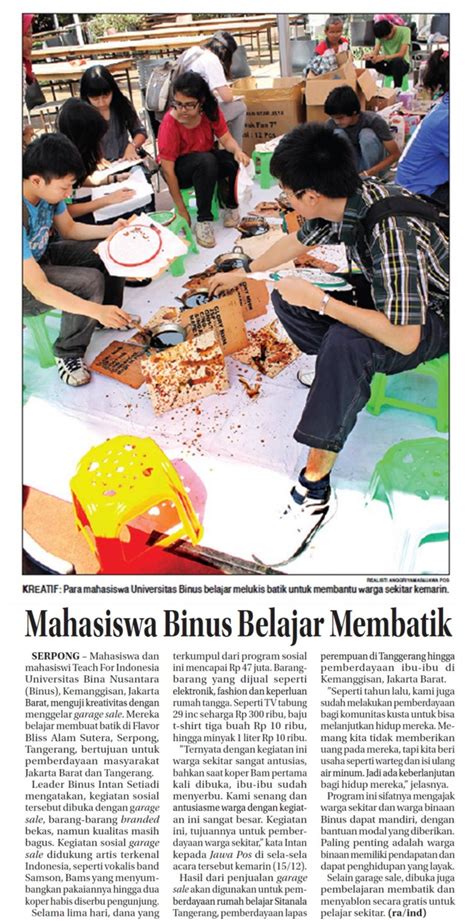 Jawa Pos Mahasiswa Binus Belajar Membatik Teach For Indonesia