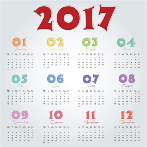 2017 Calendar Template Eps Vector Uidownload