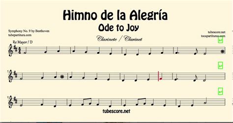 Himno De La Alegría Partitura De Clarinete Ode To Joy En Re Mayor