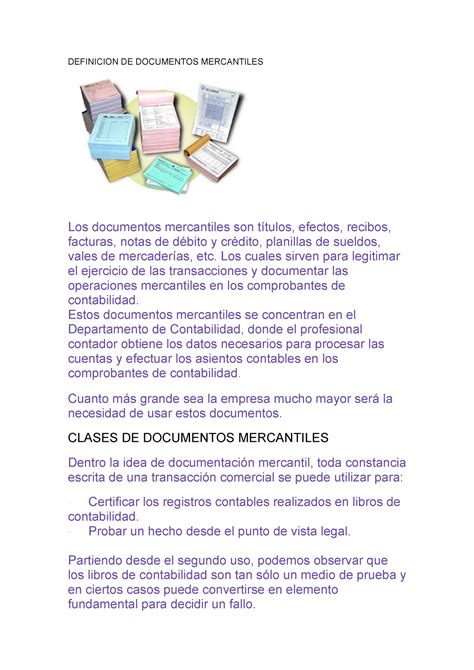 Definicion DE Documentos Mercantiles DEFINICION DE DOCUMENTOS