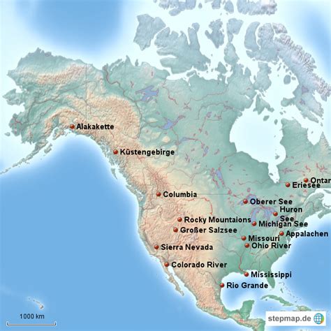 Stepmap Gebirge Flüsse Usa Landkarte Für Nordamerika