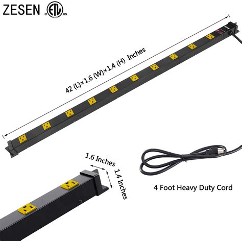 ZESEN 10 Outlet Heavy Duty Workshop Metal Power Strip Surge Protector