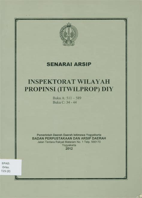 Senarai Arsip Inspektorat Wilayah Propinsi Itwilprop Diy Buku C 34