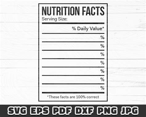 Nutrition Facts Svg Blank Digital File Cricut Silhouette Etsy