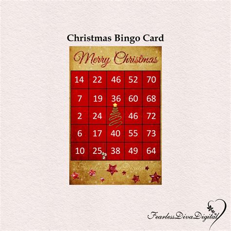 Christmas Bingo Card Printable Digital Instant Download Single Etsy