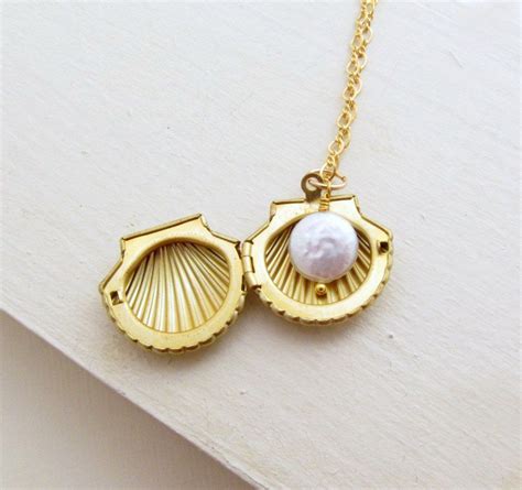 Sea Shell Locket Necklace Gold Seashell Necklace Ocean Jewelry Beach