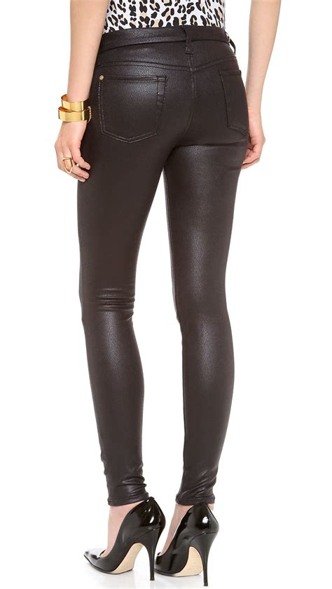 7 For All Mankind Faux Crackle Leather Skinny Pants In Black Lyst