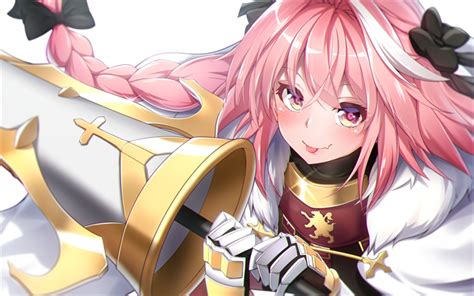 Download Wallpapers Astolfo Pink Hait Fate Apocrypha Rider Of Black