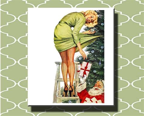 Christmas Pinup Girl Vintage Risque Christmas Tree Santa Woman Retro
