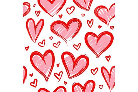 Sketch Heart Seamless Pattern Hand Drawn Red 820862