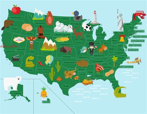 The Us 50 States Cartoon Version Map Quiz Game