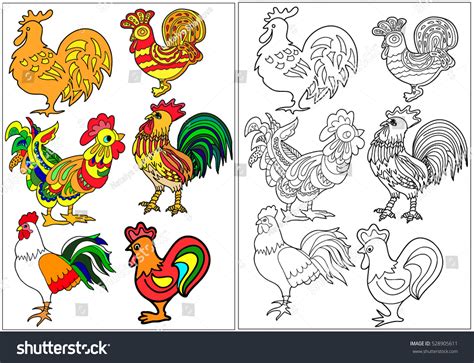 Coloring Book Set Cocks Hand Drawn Stock Vector Royalty Free 528905611 Shutterstock