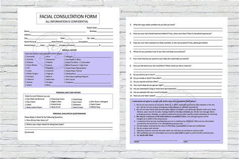 facial consultation form facial forms esthetician consent forms client information form