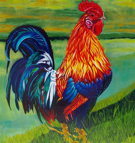 42 X 42 Original Acrylic Rooster Painting Beautiful Paintings
