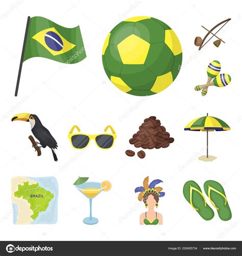 Country Brazil Cartoon Icons In Set Collection For Design Travel And