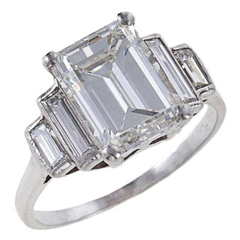 Fine 306 Carat Emerald Cut Diamond Platinum Ring At 1stdibs Art Deco