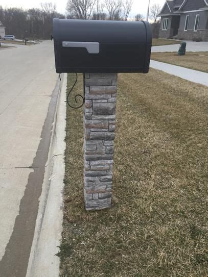 Eye Level Gray Stacked Stone Mailbox Post Kit With Decorative Scroll 50