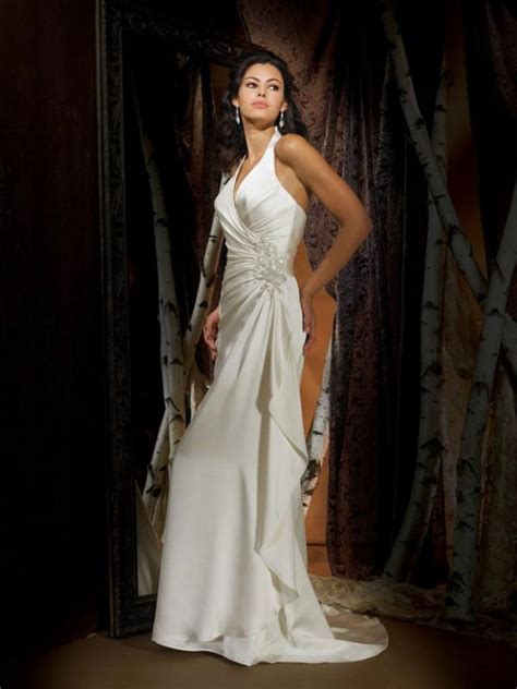A wedding dress is something you usually wear just once. Halter top Applique Satin Column/Sheath Vintage Wedding ...