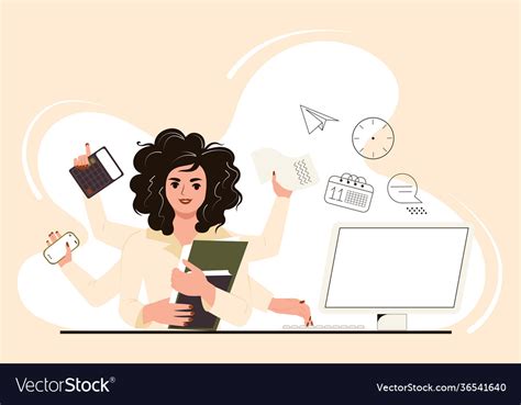 Multitasking Woman At Work In Office Royalty Free Vector