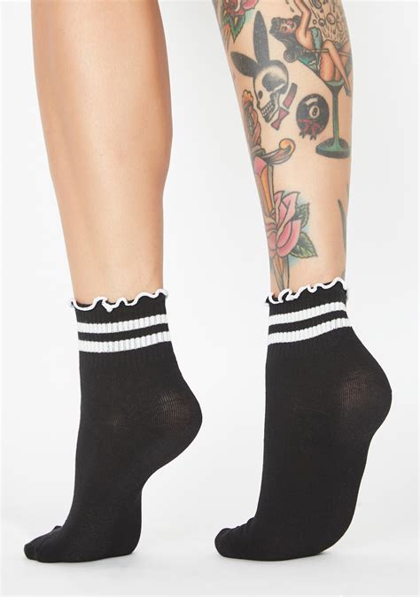 White Stripe Ruffle Top Ankle Socks Dolls Kill