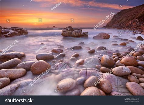 Beautiful Rocky Beach Porth Nanven Cornwall Stock Photo 684454213