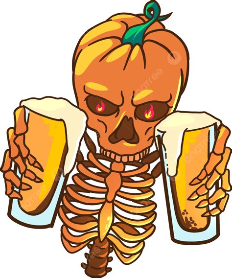 Skeleton Pumpkin Drinking Beer Skeleton Pumpkin Beer Png Transparent