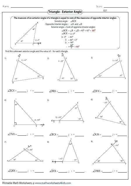 29 Interior And Exterior Angles Worksheet Classifying Triangles