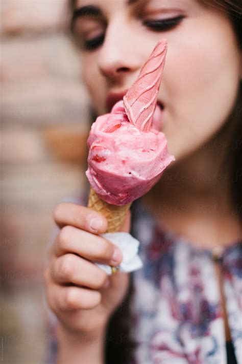 Beautiful Young Woman Licking An Ice Cream Cone By Hex Food Ice