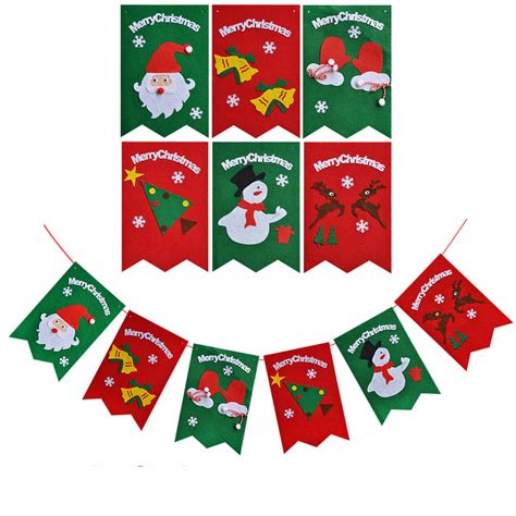 Fabric Christmas Sign Bunting Hanging Banner Flags Xmas Party Garland