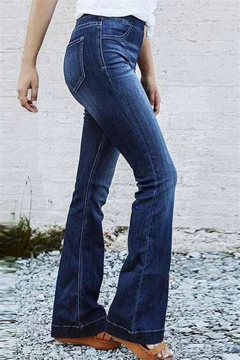 Wholesale Pre Order Bottoms Cheap Dark Blue Slim Fit Flared Jeans Online