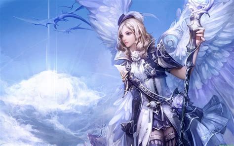 Illustration Anime Anime Girls Wings Staff Dragon Aion Mythology