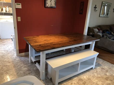 Simple Farmhouse Table And Benches I Made Its Simple But Is The First