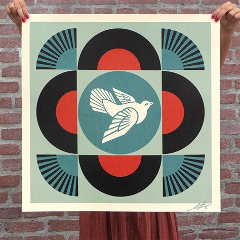 Geometric Dove Black Signed Offset Lithograph Shepard Fairey Art