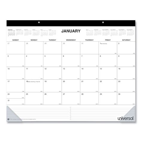 Universal® Desk Pad Calendar 22 X 17 Whiteblack Sheets Black