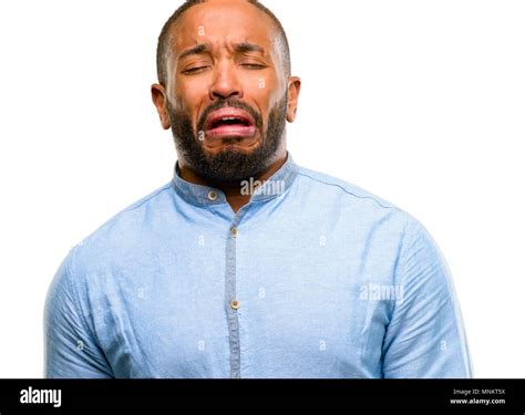 African American Man With Beard Crying Depressed Full Of Sadness