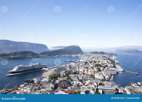 Alesund Norway Port With Cruise Ship Stock Image Image 26381357