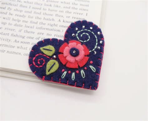 Floral Felt Page Corner Bookmark Navy Blue Felt Bookmark Etsy
