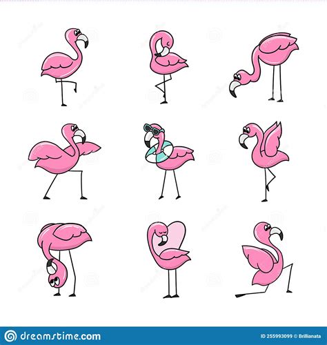 Set Of Flamingos Cute Pink Flamingo Bird Set Of Stickers For Design